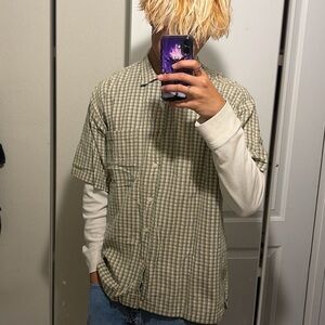 Men's Casual Button Down Shirt - Green Checkered